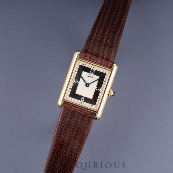 Cartier Must Tank LM 1615 Quartz Caliber 90 SV925 Leather Strap with Genuine GP Buckle Gold Sector Dial Limited Edition of 500 Pieces Overhauled