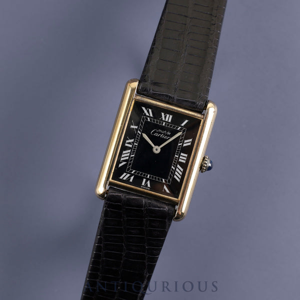 Cartier Must Tank LM Manual winding Cal.78-1 SV925 Leather Genuine buckle (GP) Black Roman dial Overhauled