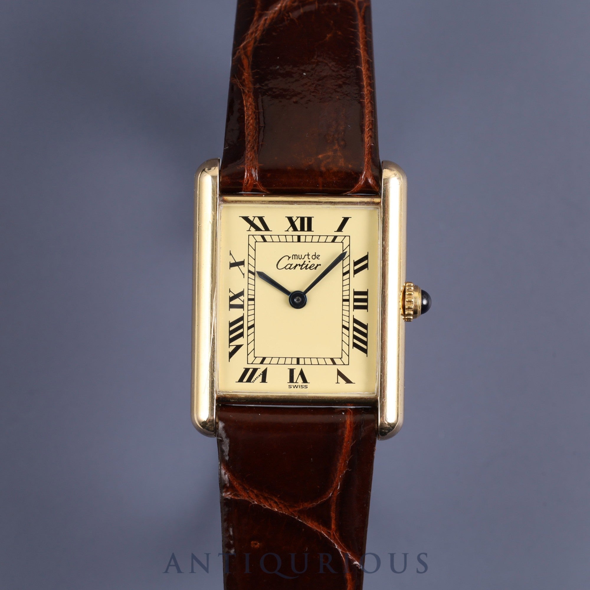 カルティエ マストタンク LM W1002754/1615 クォーツ Cal.90 SV925 革 純正尾錠(GP) アイボリーローマン文字盤 オーバーホール済み 新品仕上げ済み