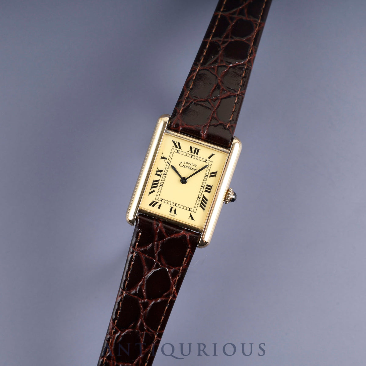 Cartier Must Tank LM Manual Winding SV925 Leather Watch with Genuine GP Buckle, Ivory Roman Dial, Overhauled