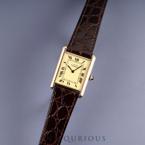 カルティエ マストタンク LM 手巻き SV925 革 純正尾錠(GP) アイボリーローマン文字盤 オーバーホール済み