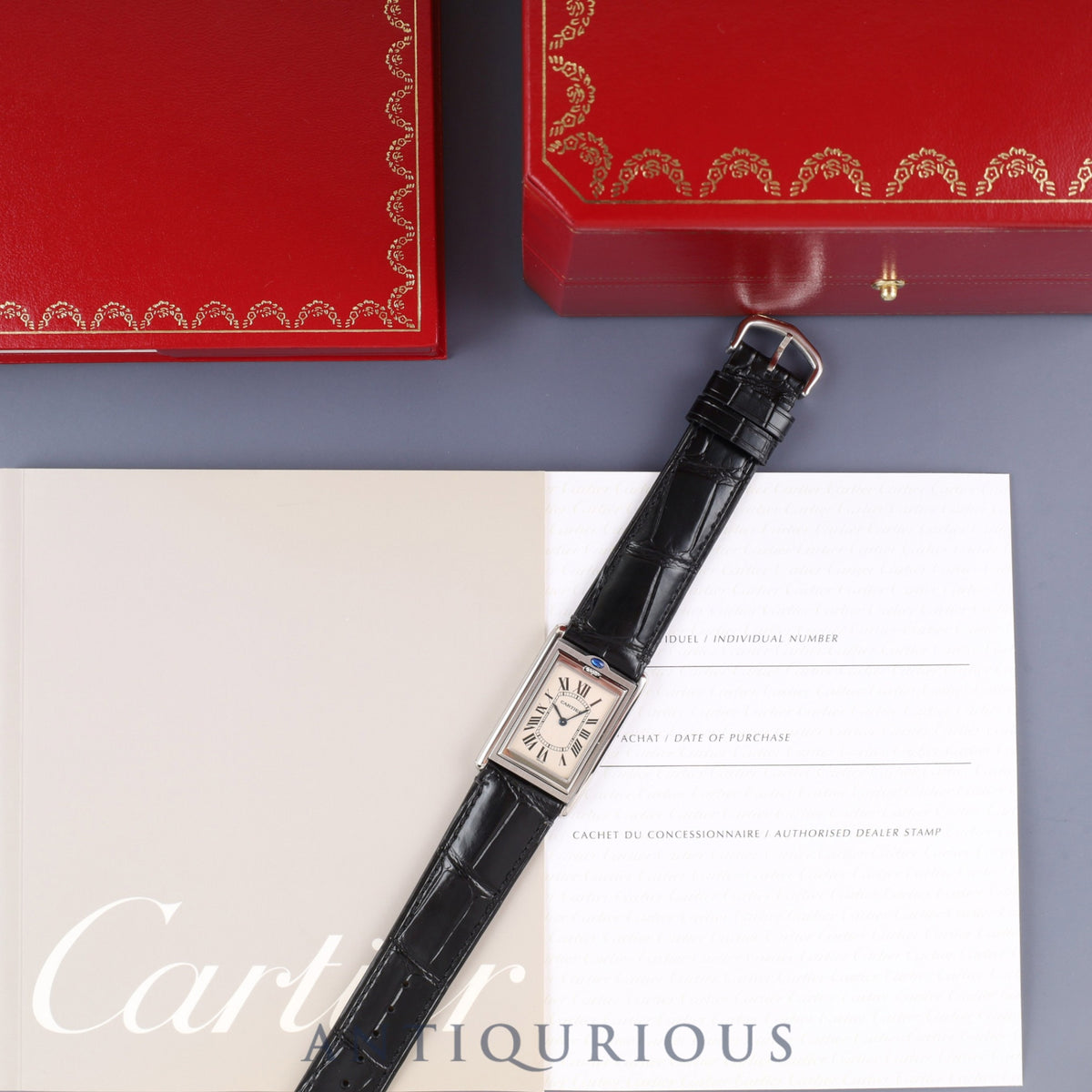 Cartier Tank Basculante LM 2390 Manual Winding SS Leather Unbranded Buckle (SS) White Roman Dial Box, Booklets, Warranty Card (Undated) Complete Service (Full Maintenance) Performed at Cartier Boutique on 2025/9/30