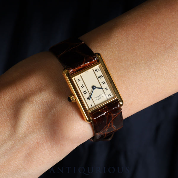 カルティエ マストタンク SM ストレートローマン文字盤 5057001 925 革 純正尾錠(GP)クォーツ 1980年代半ば~1994年頃