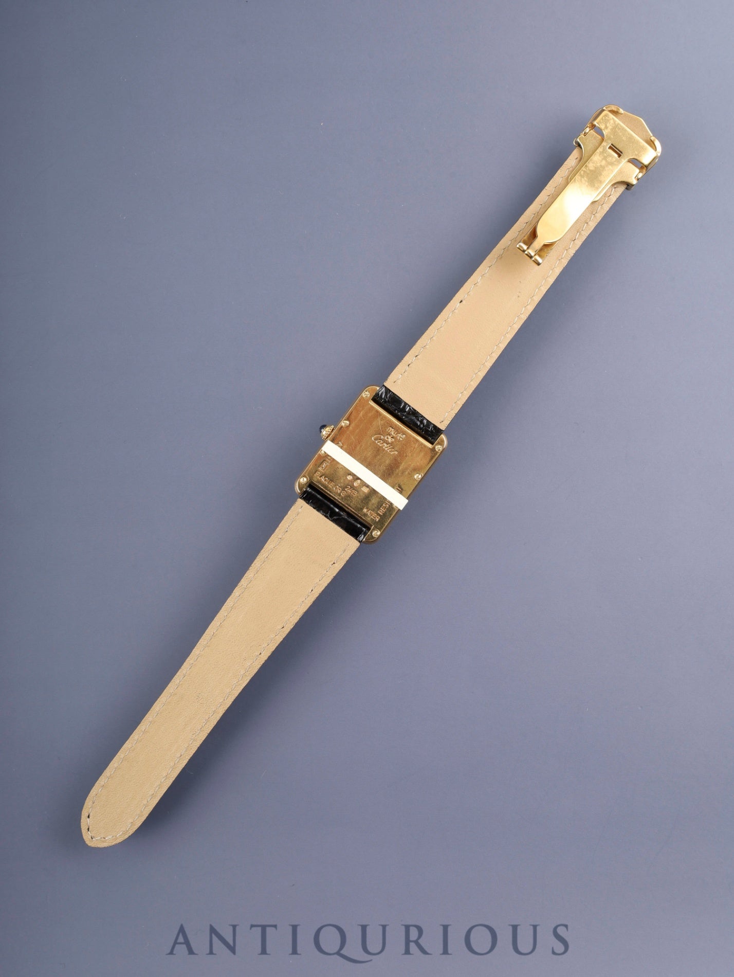 Cartier Must Tank GM (XL) W1013754 / 2413 Quartz Caliber 687 SV925 Leather Strap with Genuine D-Buckle (GP) Ivory Roman Dial Overhauled