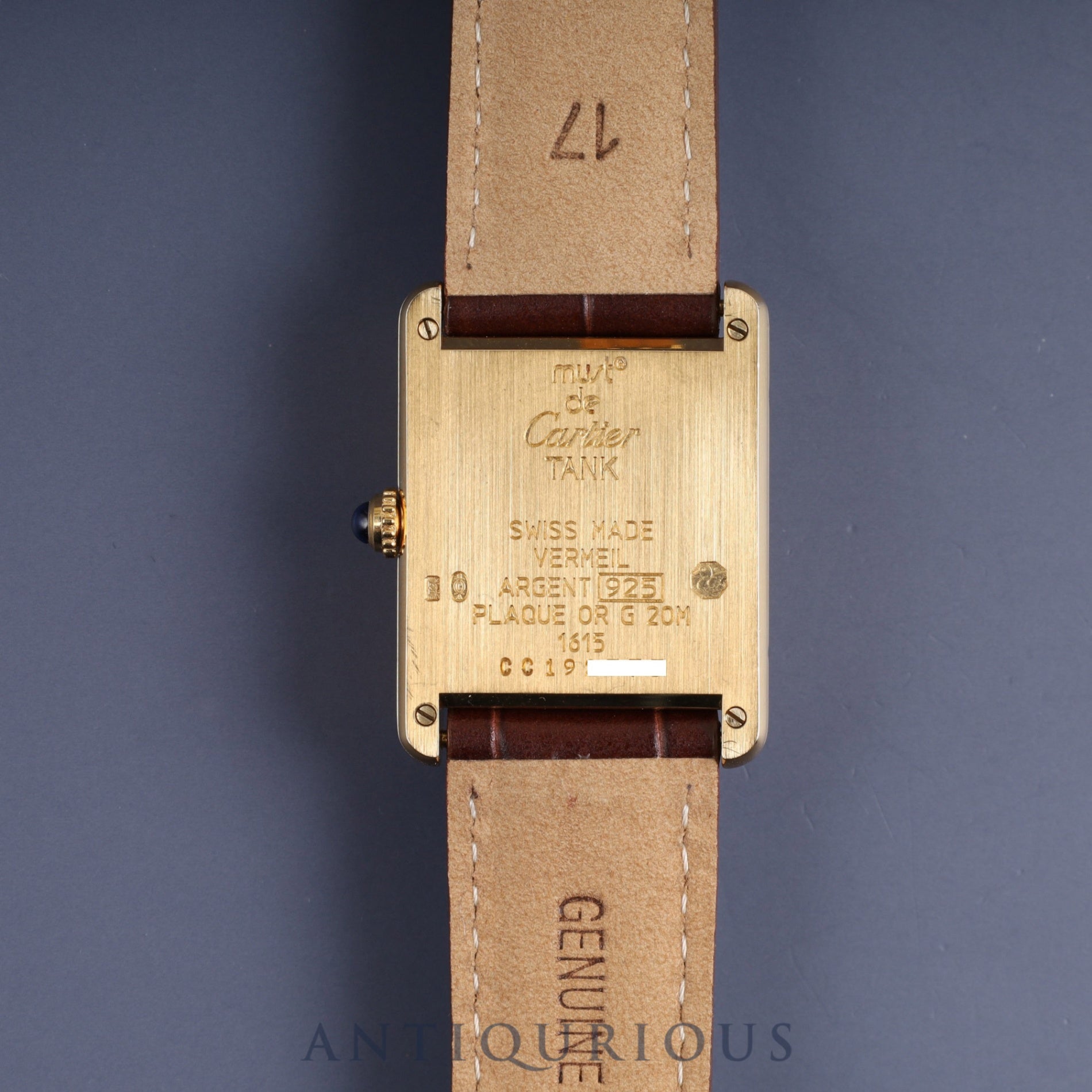 CARTIER MUST TANK LM 1615 Quartz Cal.90 SV925 Leather Genuine D-buckle (GP) Trinity dial Overhauled