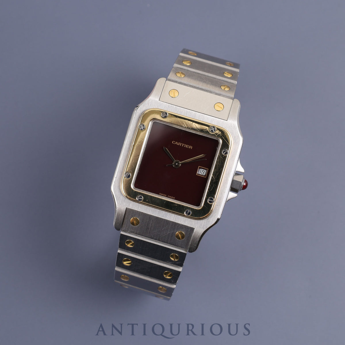 Cartier Santos Carre LM 45168381 Automatic Stainless Steel/Yellow Gold with Bordeaux Dial Completely Serviced by Cartier Boutique