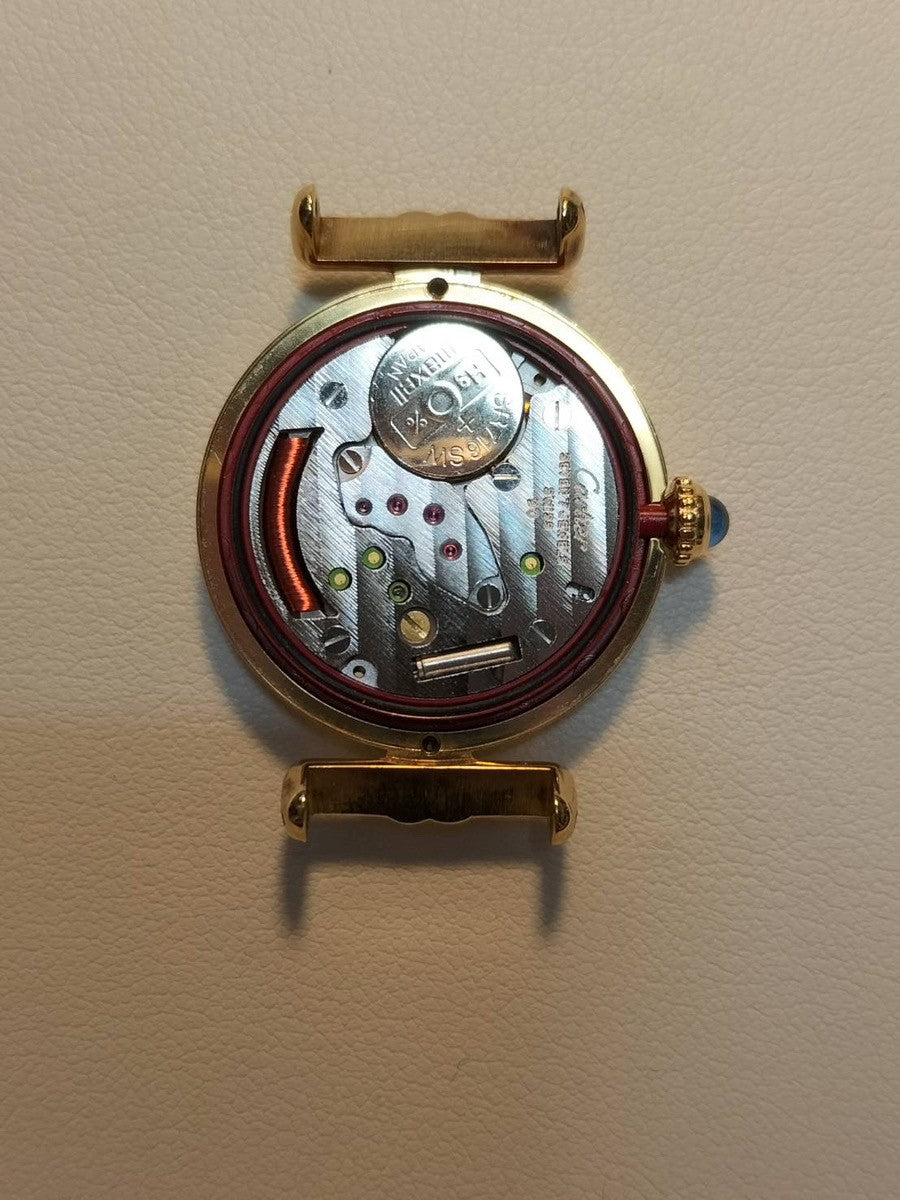 カルティエ マストコリゼ W1006654 / 590002 クォーツ Cal.90 SV925 革 純正Dバックル(GP) センターグレー飛びローマン文字盤 冊子 保証書(1991年)オーバーホール済み