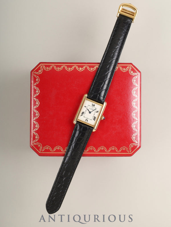 Cartier Must Tank MM W1013654 / 2415 Quartz Caliber 057 SV925 Leather Strap with Genuine D-buckle (GP) White Roman Dial (SWISS MADE Marking) Box Overhauled