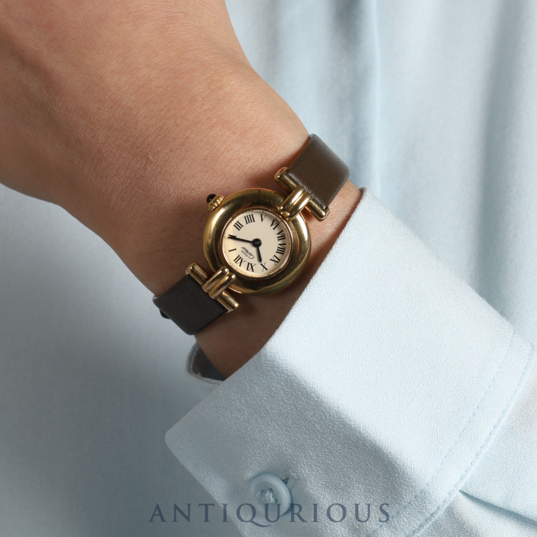 カルティエ マストコリゼ 590002 クォーツ SV925 革 純正尾錠(GP)アイボリーローマン文字盤 1980年代半ば~1994年頃 オーバーホール済み