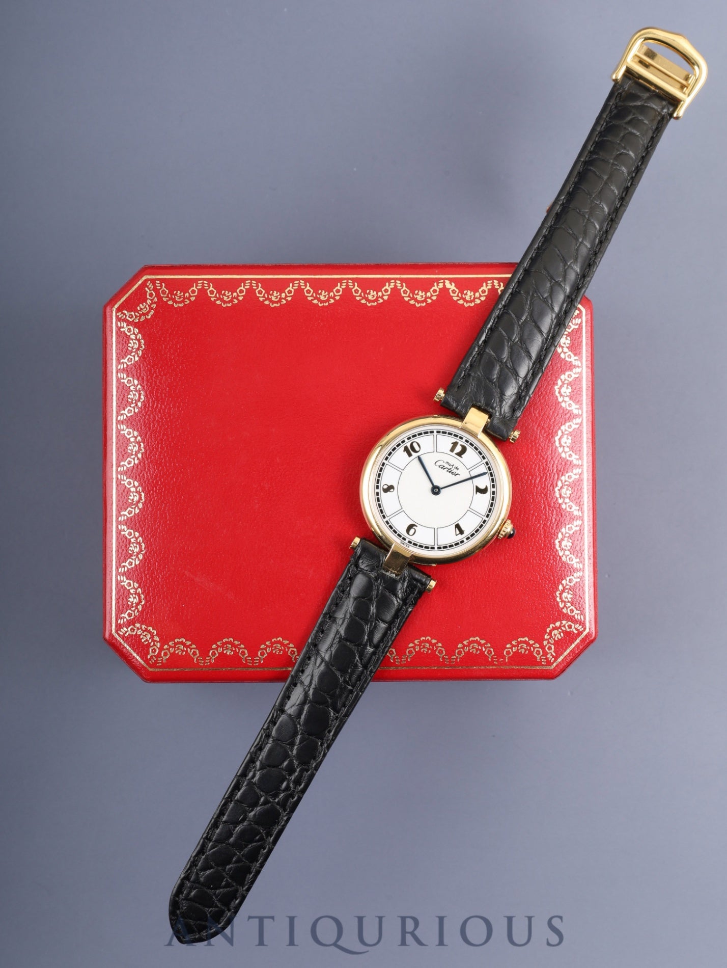 カルティエ マスト ヴァンドーム VLC LM W1009754 / 1861 クォーツ Cal.90 SV925 革 純正Dバックル(GP)飛びアラビア文字盤 箱 オーバーホール済み