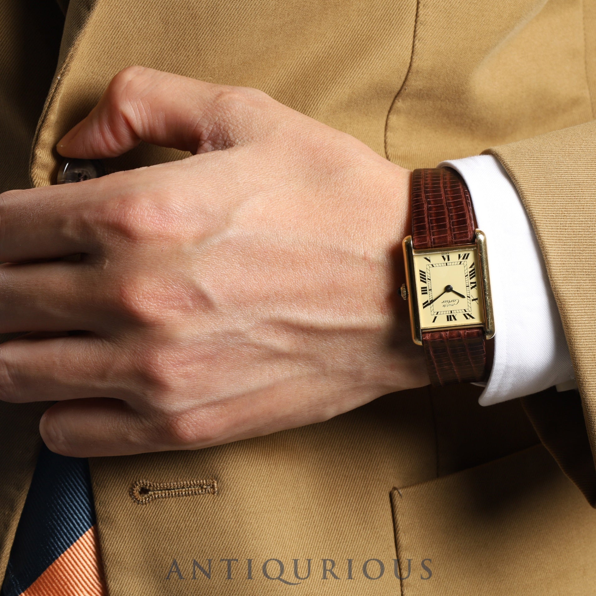 Cartier Must Tank LM Manual winding Cal.78-1 SV925 Leather Genuine buckle (GP) Ivory Roman dial Overhauled
