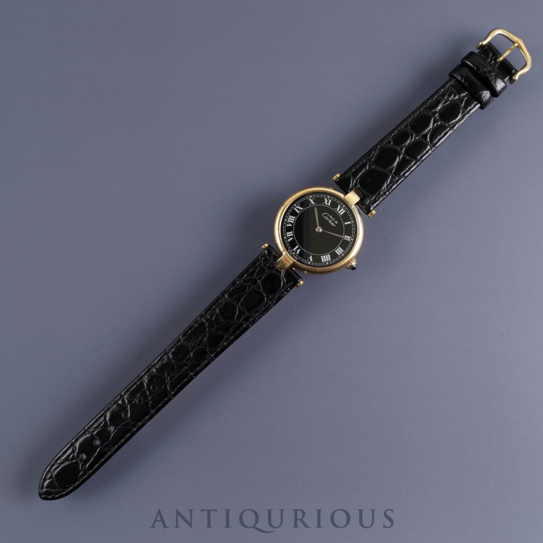 カルティエマスト ヴァンドーム VLC LM 83978913 クォーツ SV925 革 純正尾錠(GP) ブラックローマン文字盤 保証書(1987年) カルティエブティックにてコンプリートサービス(フルメンテナンス)済み