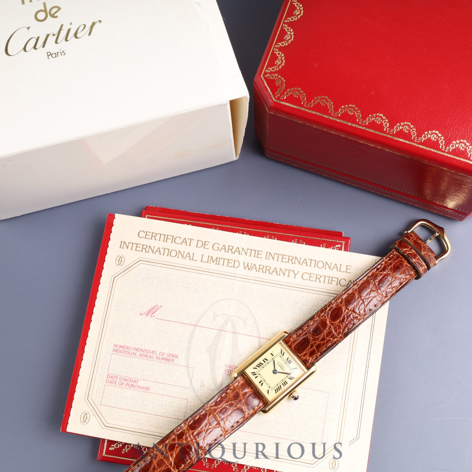 カルティエ マストタンク SM 1613 クォーツ Cal.057.08 SV925 純正革ベルト 純正尾錠(GP)アイボリーローマン文字盤 箱 保証書(ブランク)オーバーホール済み