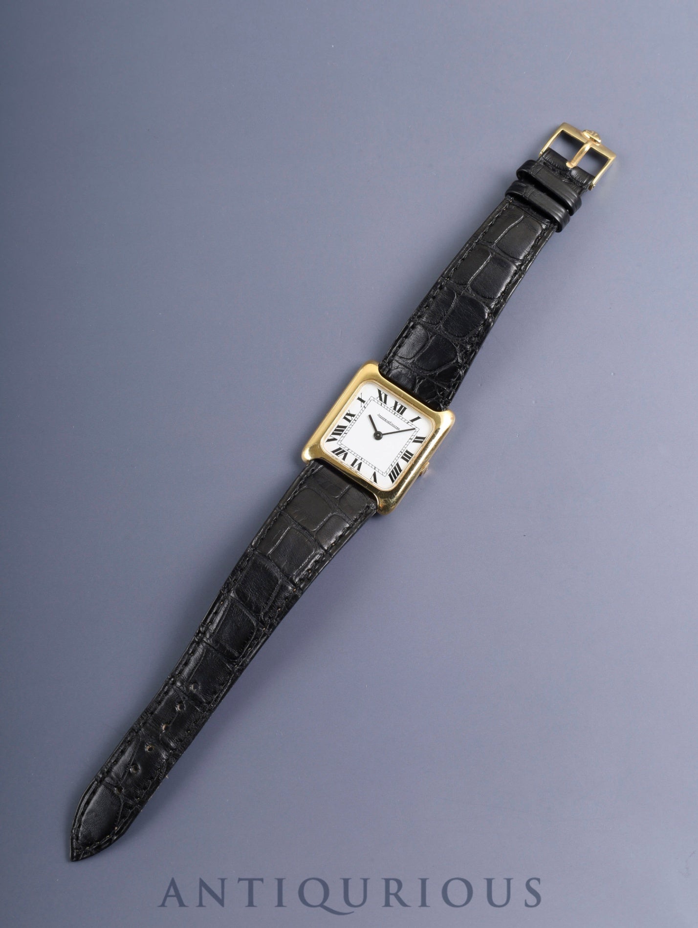 Jaeger-LeCoultre Square Case 9117.21 Manual Winding 750YG Leather Original Buckle (GP) White Roman Dial Overhauled