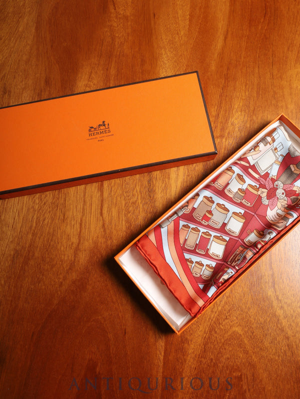 エルメス スカーフ カレ45 MONSIEUR PARFUM ルージュブリック SILK100% 箱 紙タグ