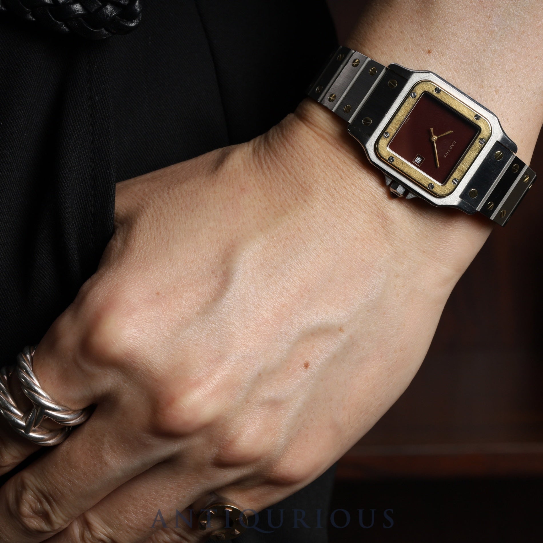 Cartier Santos Galbee LM 2961 Automatic Caliber 2671 Stainless Steel/Yellow Gold with Garnet and Bordeaux Dials, Overhauled
