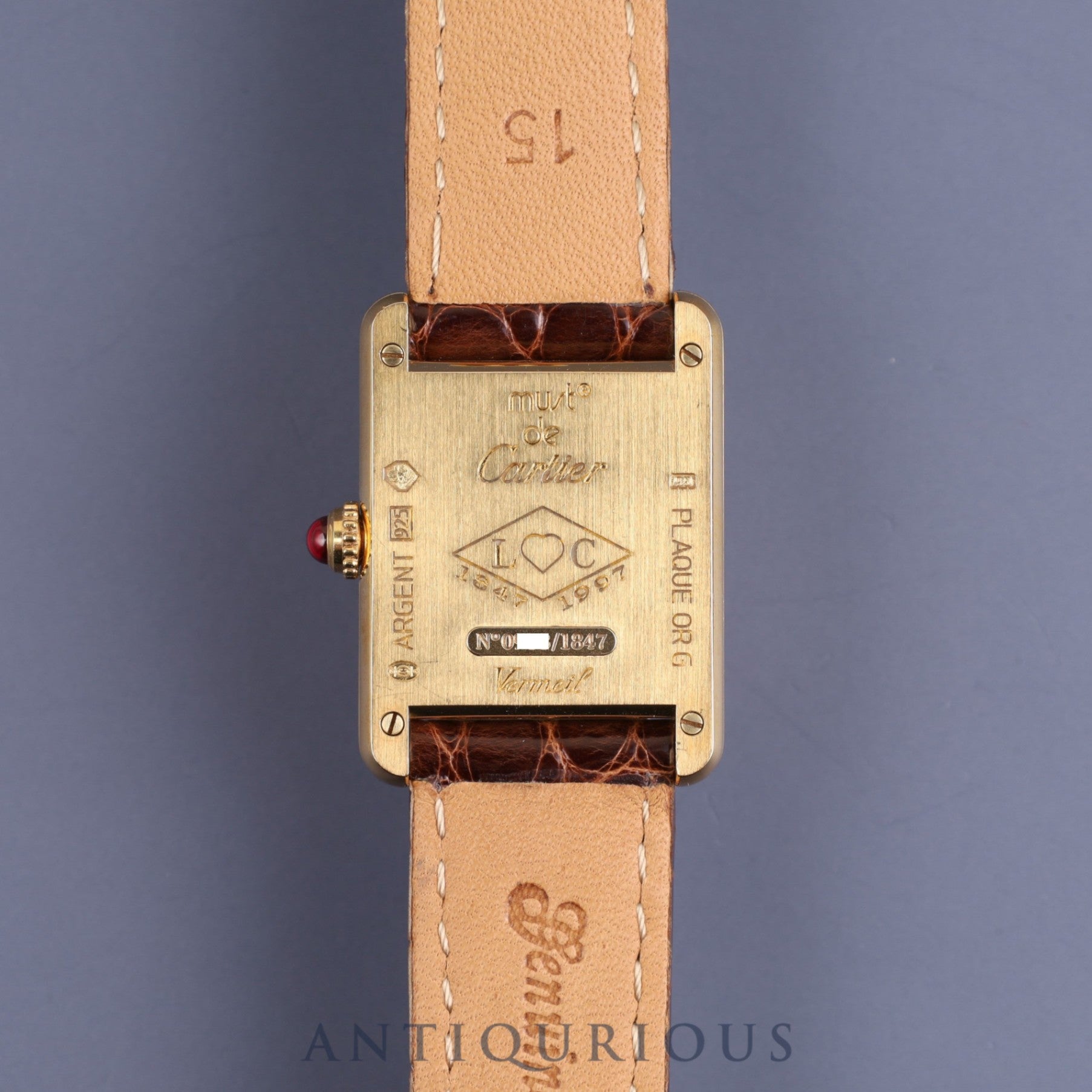 カルティエ マストタンク SM 150周年記念モデル W1010195 クォーツ Cal.057 SV925 革 純正尾錠 Dバックル(GP) ホワイトローマン文字盤 1997年 箱 保証書 オーバーホール済み