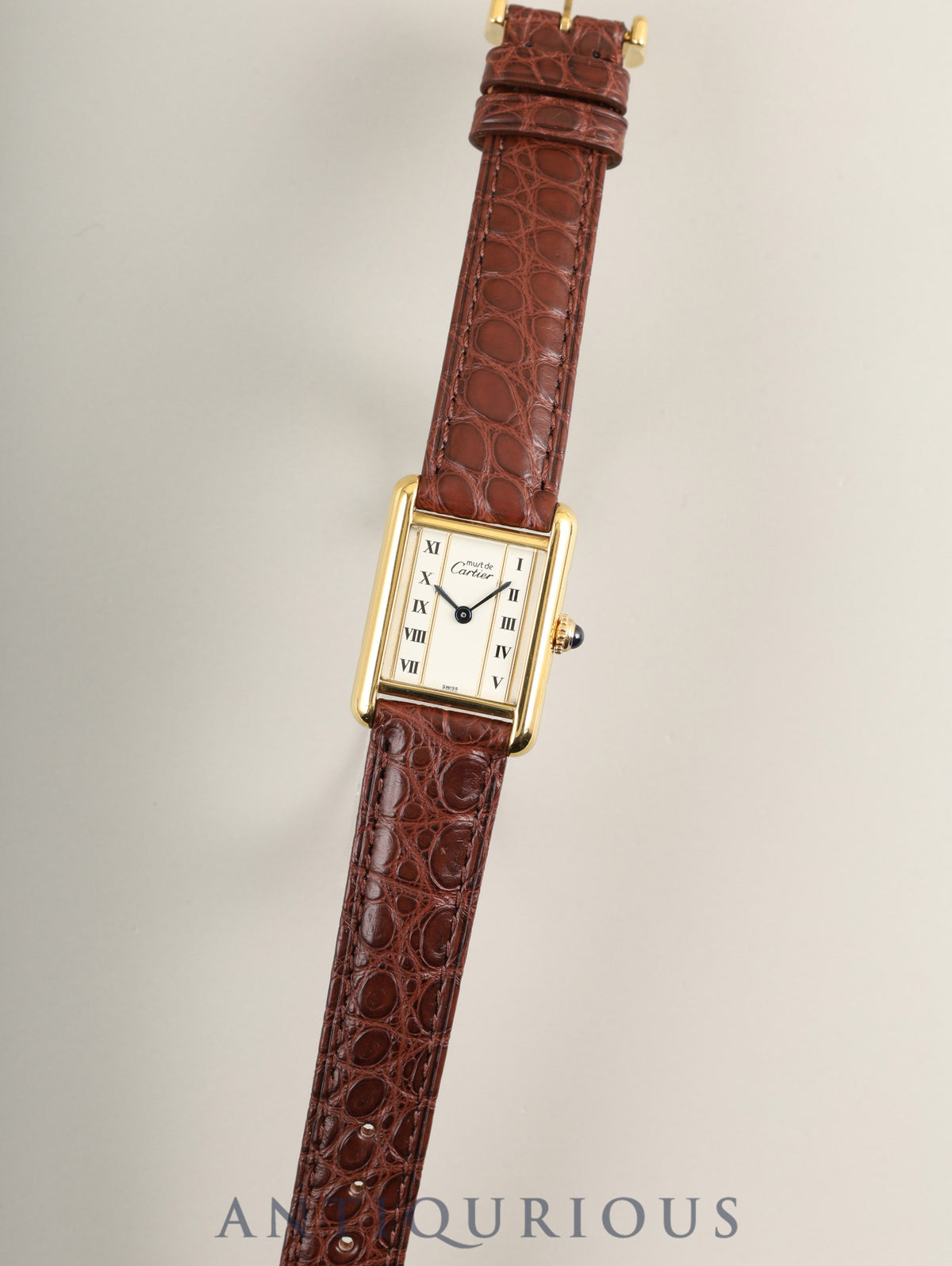 Cartier Must Tank SM W1003053 / 5057001 Quartz Cal.057 SV925 Leather Genuine Pin Buckle (GP) Straight Roman Dial (SWISS marking) Overhauled