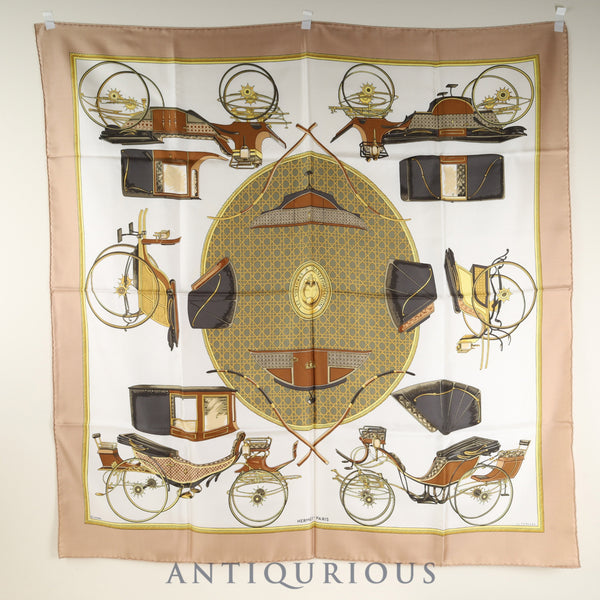 Hermes scarf Carré 90 LES VOITURES A TRANSFORMATION Folding hood carriage SILK 100%