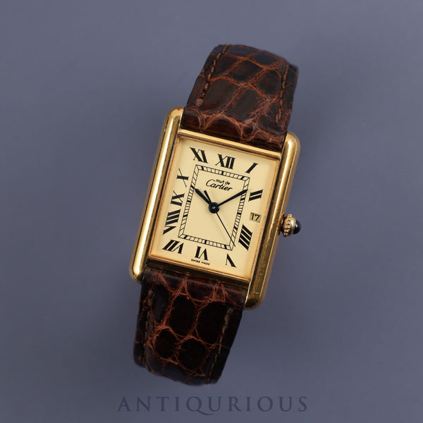 Cartier Must Tank GM (XL) W1017454 / 2413 Quartz Cal.687 SV925 Leather Genuine D Buckle (GP) Ivory Dial Overhauled