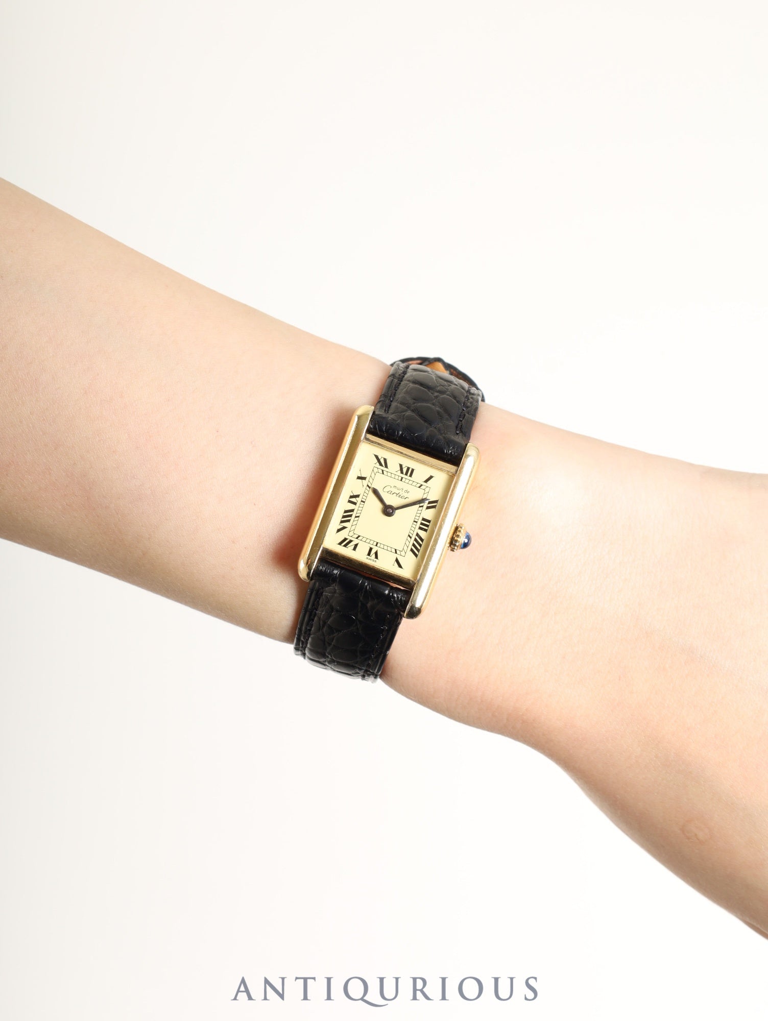 Cartier Must Tank SM Manual Winding Caliber 78-1 SV925 Leather Strap with Genuine GP Buckle Ivory Dial (SWISS Marking) Circa 1976-1981 Overhauled