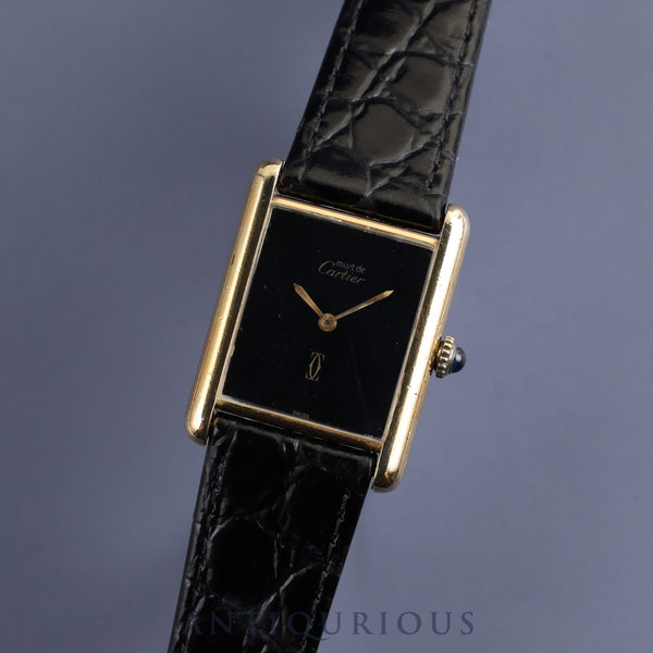 Cartier Must Tank LM Manual winding Cal.78-1 SV925 Leather Genuine buckle (GP) Black onyx dial Overhauled New finish
