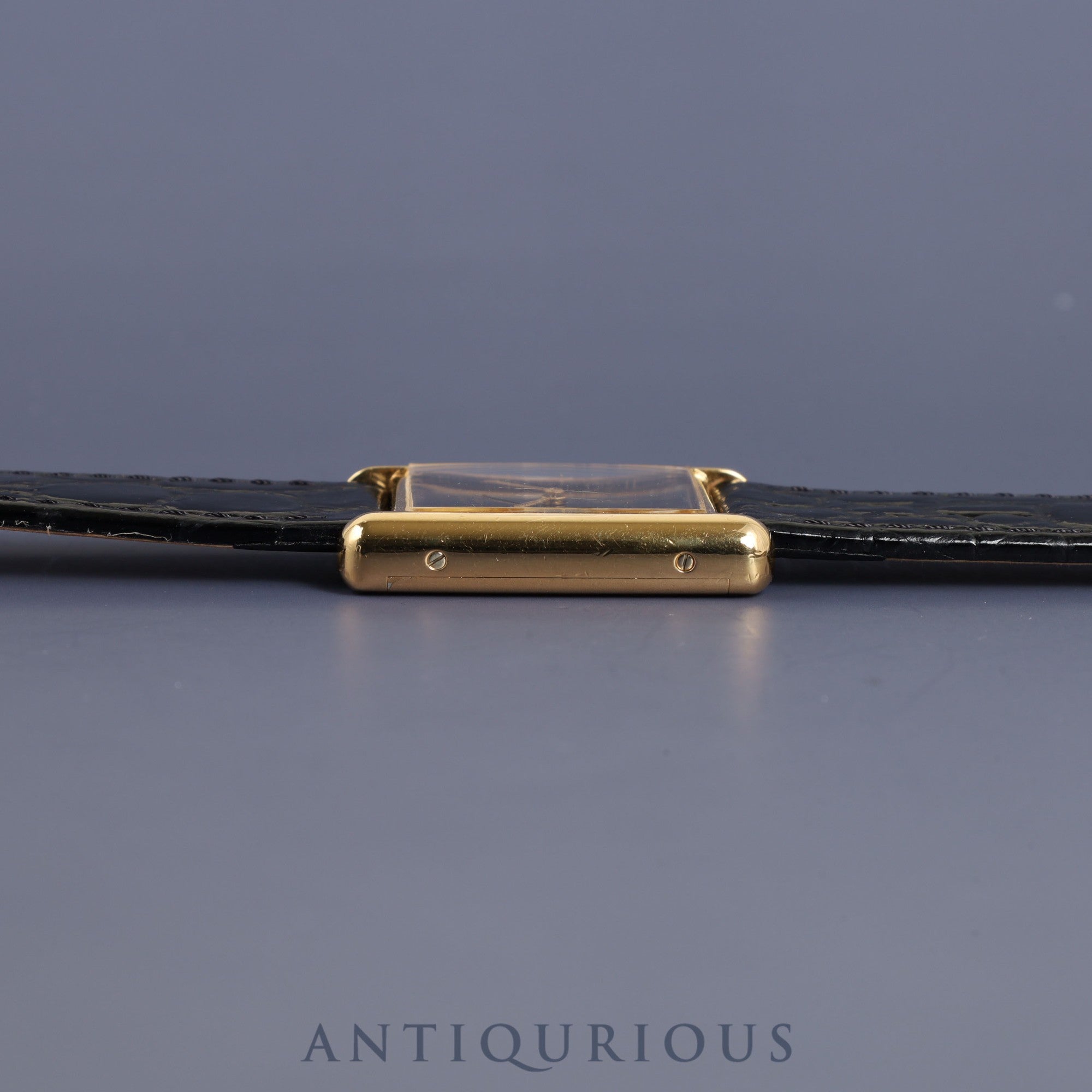 カルティエ マストタンク LM 手巻き Cal.78-1 SV925 革 純正尾錠(GP)ブラックオニキス文字盤 オーバーホール済み 新品仕上げ済み