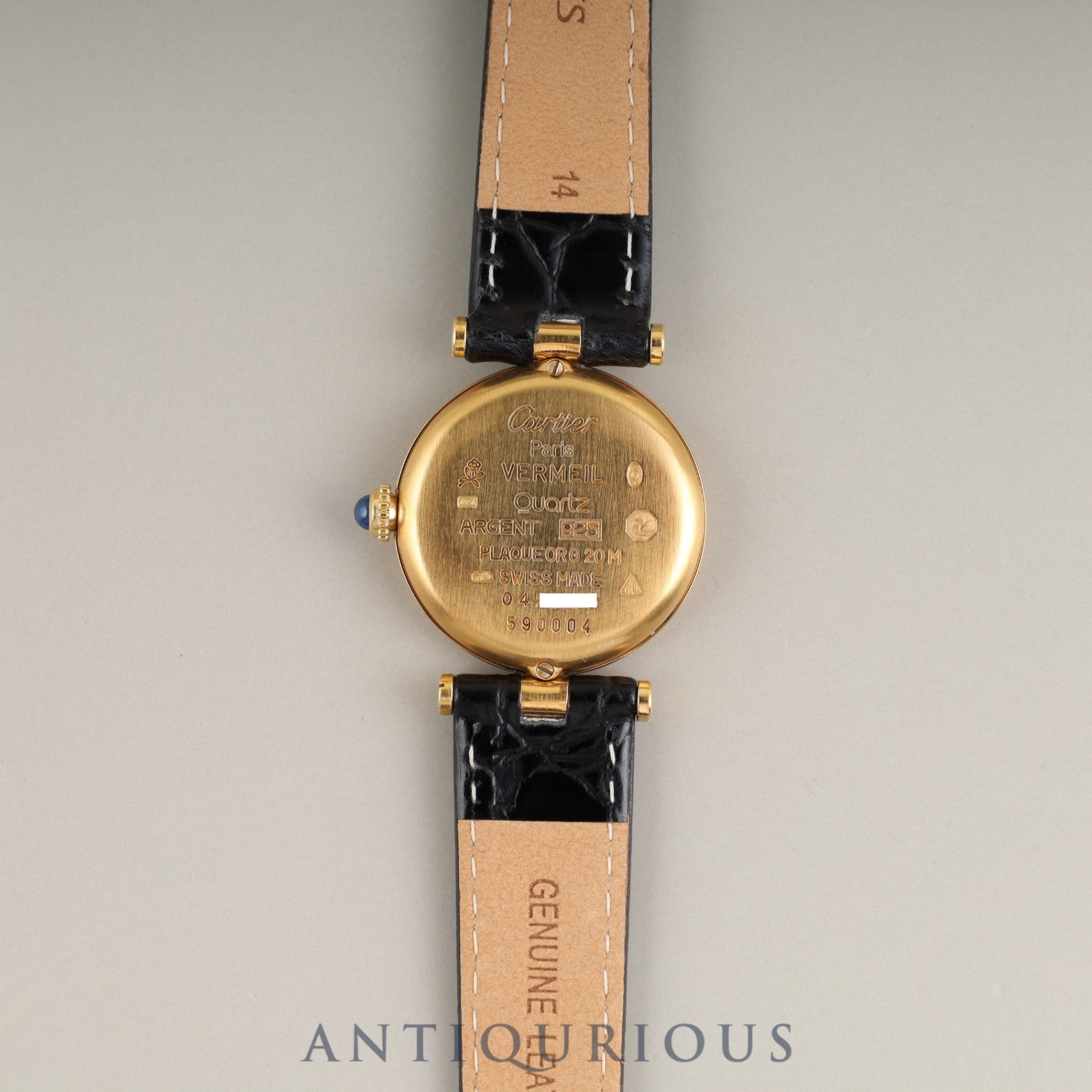 Cartier Must Vendôme VLC SM 590004 Quartz Caliber 90 SV925 Leather Strap with Genuine GP Buckle, Ivory 4-Point Roman Dial, Overhauled