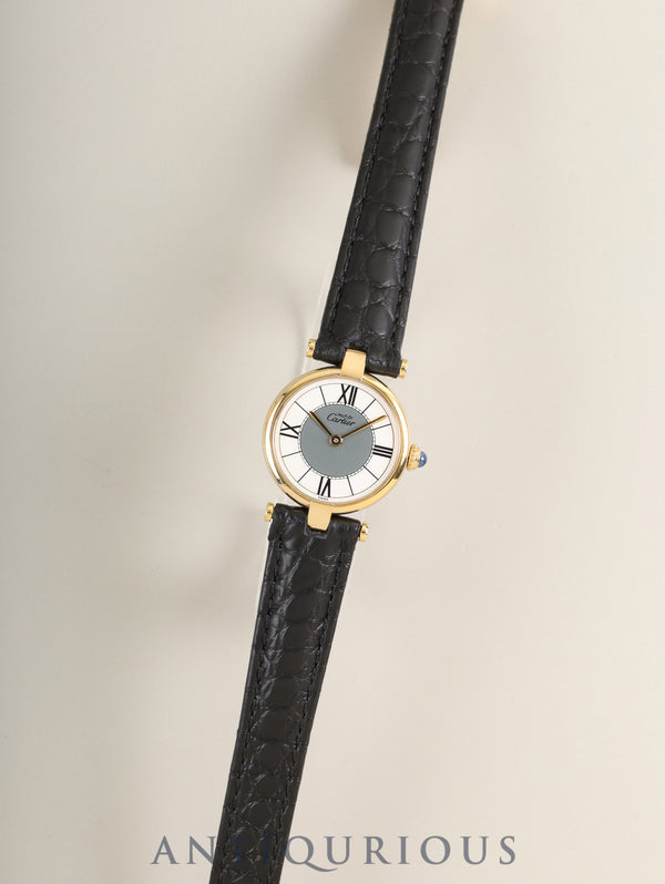 Cartier Must Vendome VLC SM 590004 Quartz Cal.90 SV925 Leather Genuine GP Deployment Buckle Center Gray Roman Dial Box Booklets Warranty (1993) Overhauled