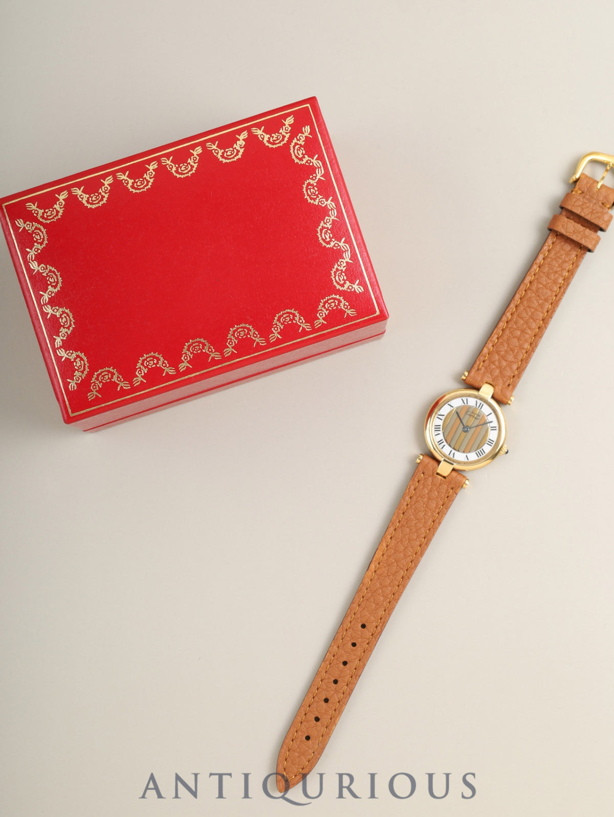 Cartier Must Vendome VLC SM 18 Quartz Cal. 81 SV925 Leather Original Pin Buckle (GP) Front Trinity Dial Box Overhauled