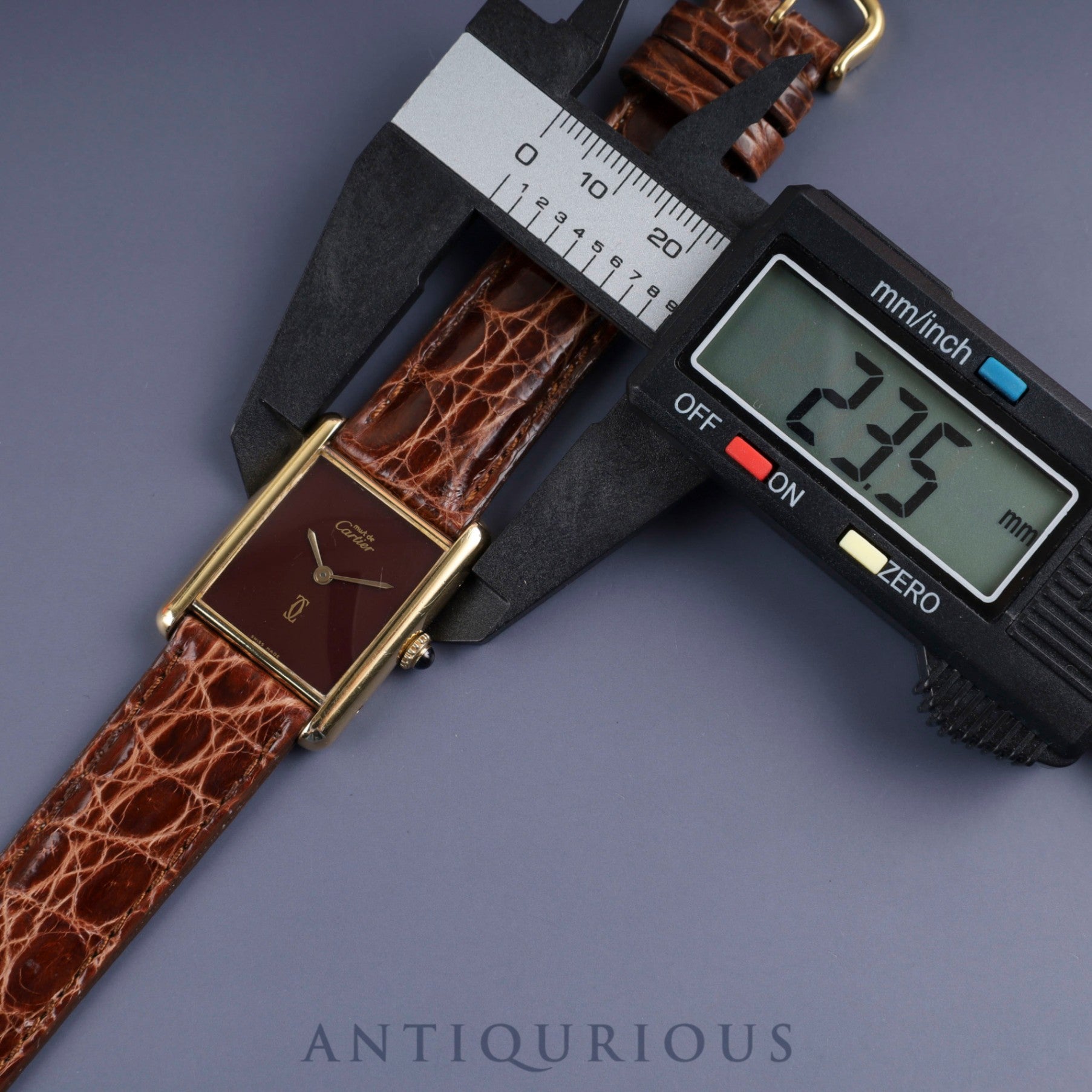 Cartier Must Tank LM Manual Winding Caliber 78-1 SV925 Leather Strap with Genuine GP Buckle, Garnet Dial, Bordeaux Dial, Overhauled