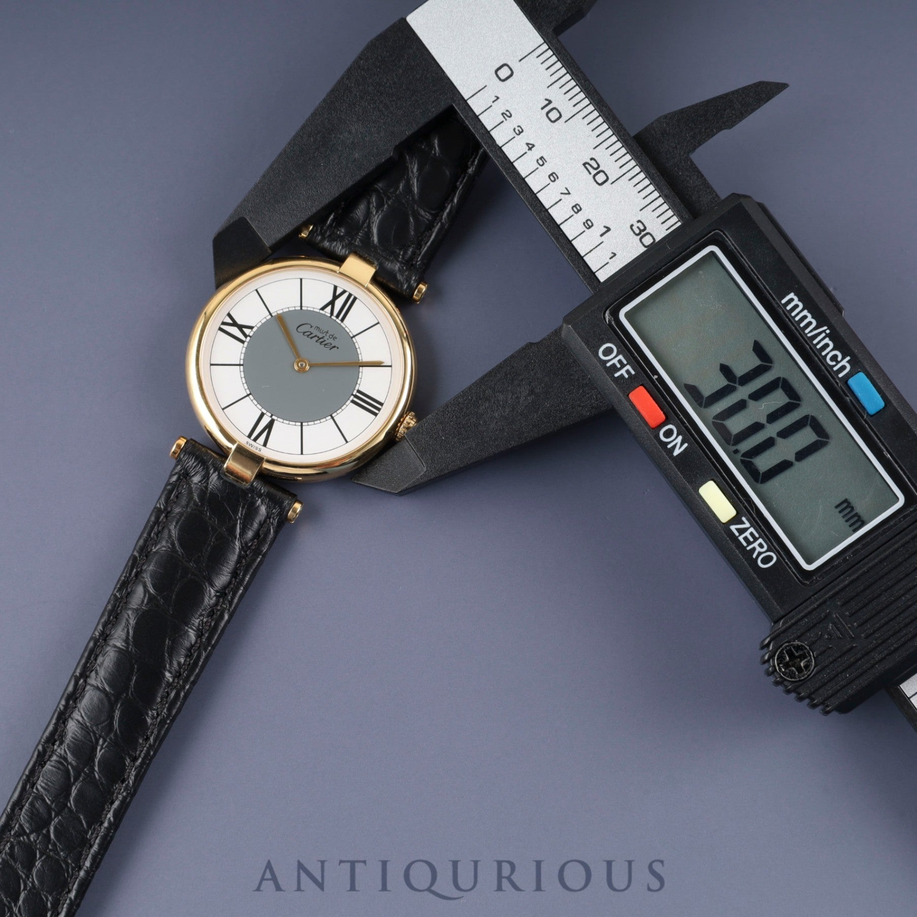 カルティエ マスト ヴァンドーム VLC LM 590003 クォーツ Cal.90 SV925 革 純正Dバックル(GP) センターグレー飛びローマン文字盤 オーバーホール済み