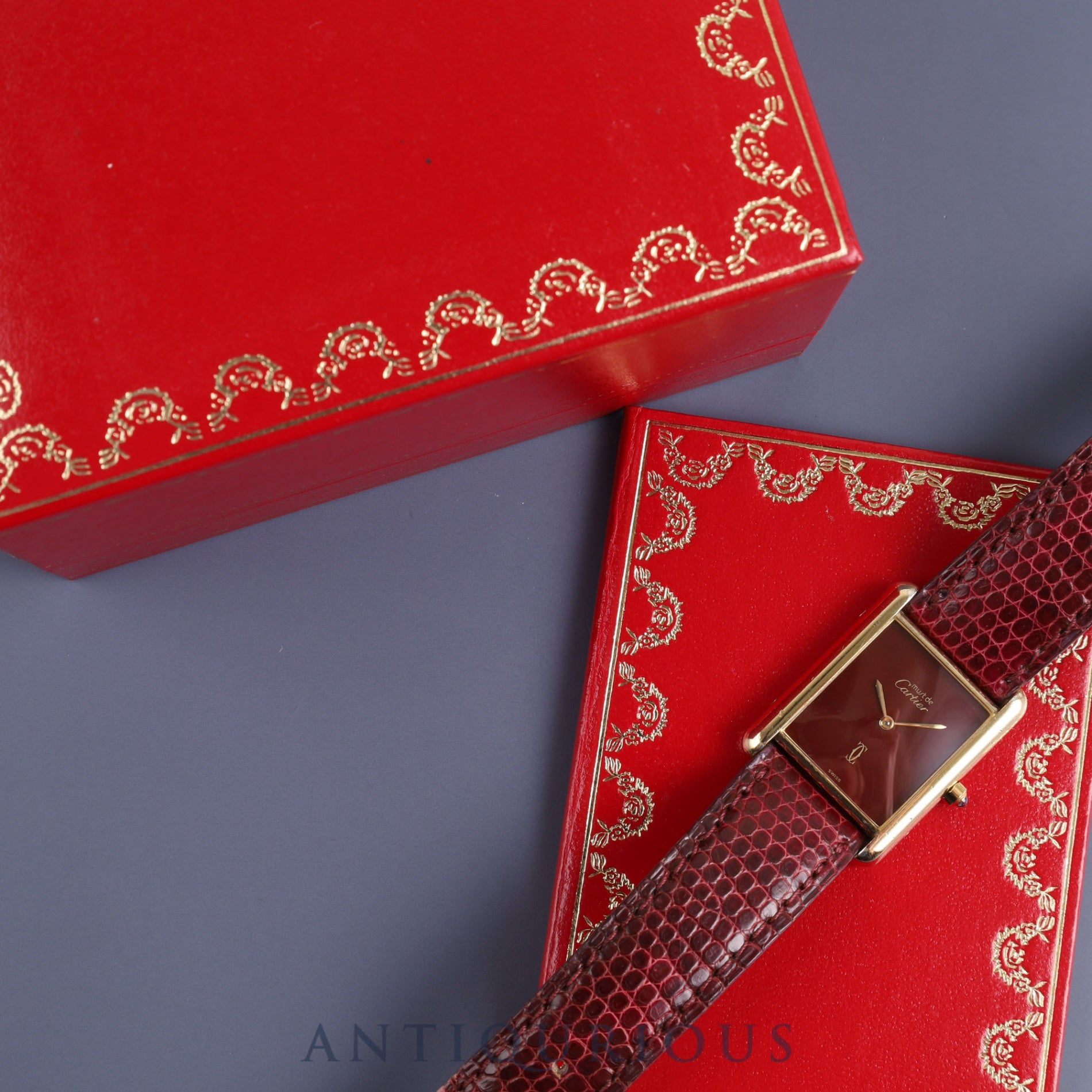 カルティエ マストタンク LM 681006 クォーツ Cal.81 SV925 純正革ベルト 純正尾錠(GP) ボルドー文字盤 箱 冊子 オーバーホール済み