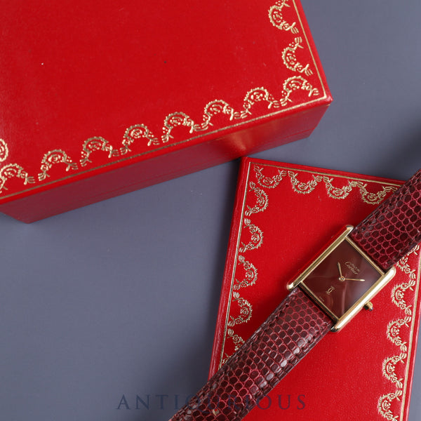 Cartier Must Tank LM 681006 Quartz Cal.81 SV925 Genuine leather strap Genuine buckle (GP) Bordeaux dial Box Booklet Overhauled