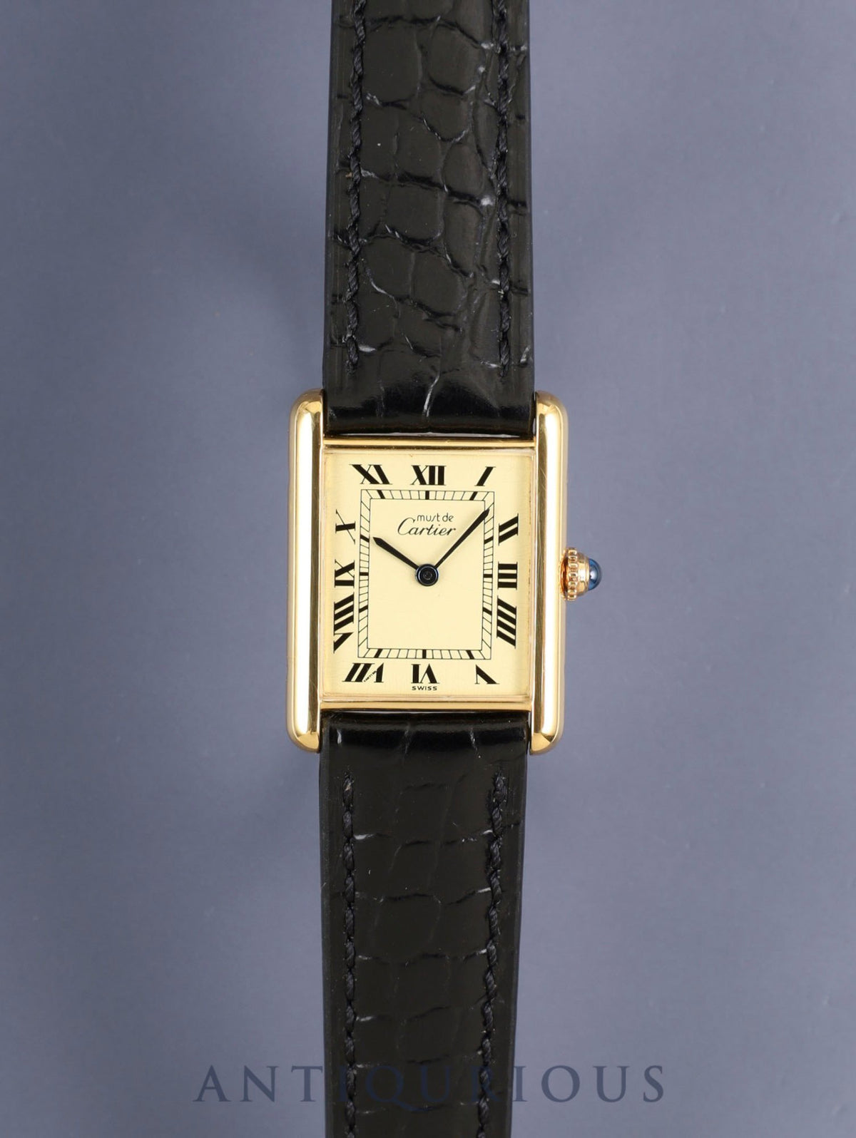 Cartier Must Tank LM W1002753 / 590005 Quartz Cal.90 SV925 Leather Genuine Pin Buckle (GP) Ivory Roman Dial (SWISS marking) Overhauled, Polished