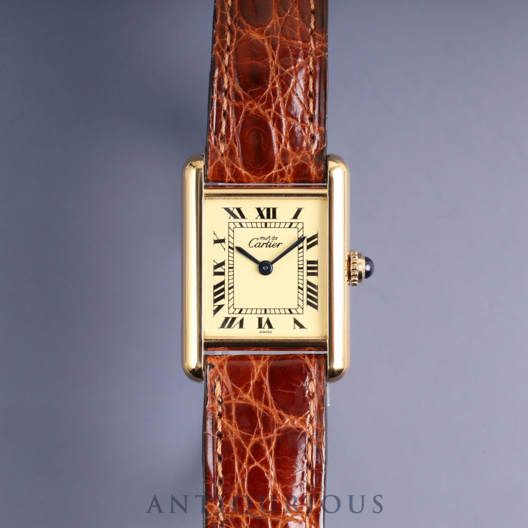 カルティエ マストタンク SM 1613 クォーツ Cal.057.08 SV925 純正革ベルト 純正尾錠(GP)アイボリーローマン文字盤 箱 保証書(ブランク)オーバーホール済み