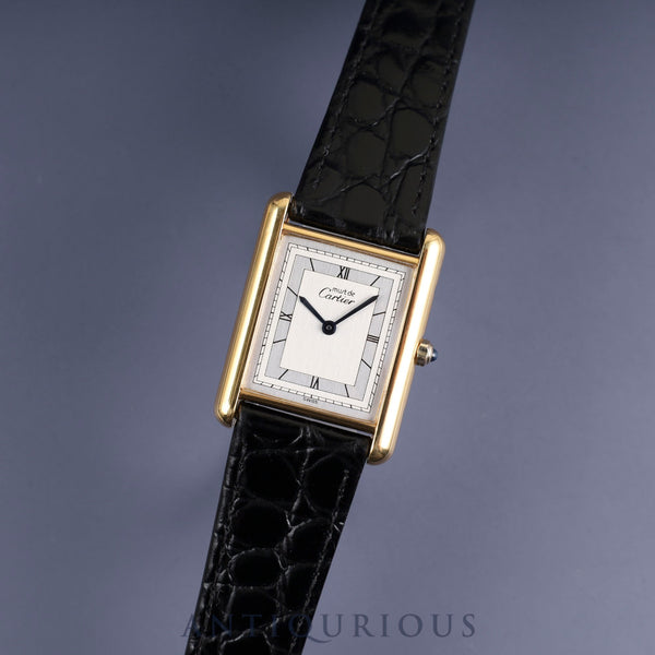 Cartier Must Tank LM 6 81006 Quartz SV925 Leather Genuine Buckle (GP) Grey Roman Dial Complete service (full maintenance) completed at Cartier boutique