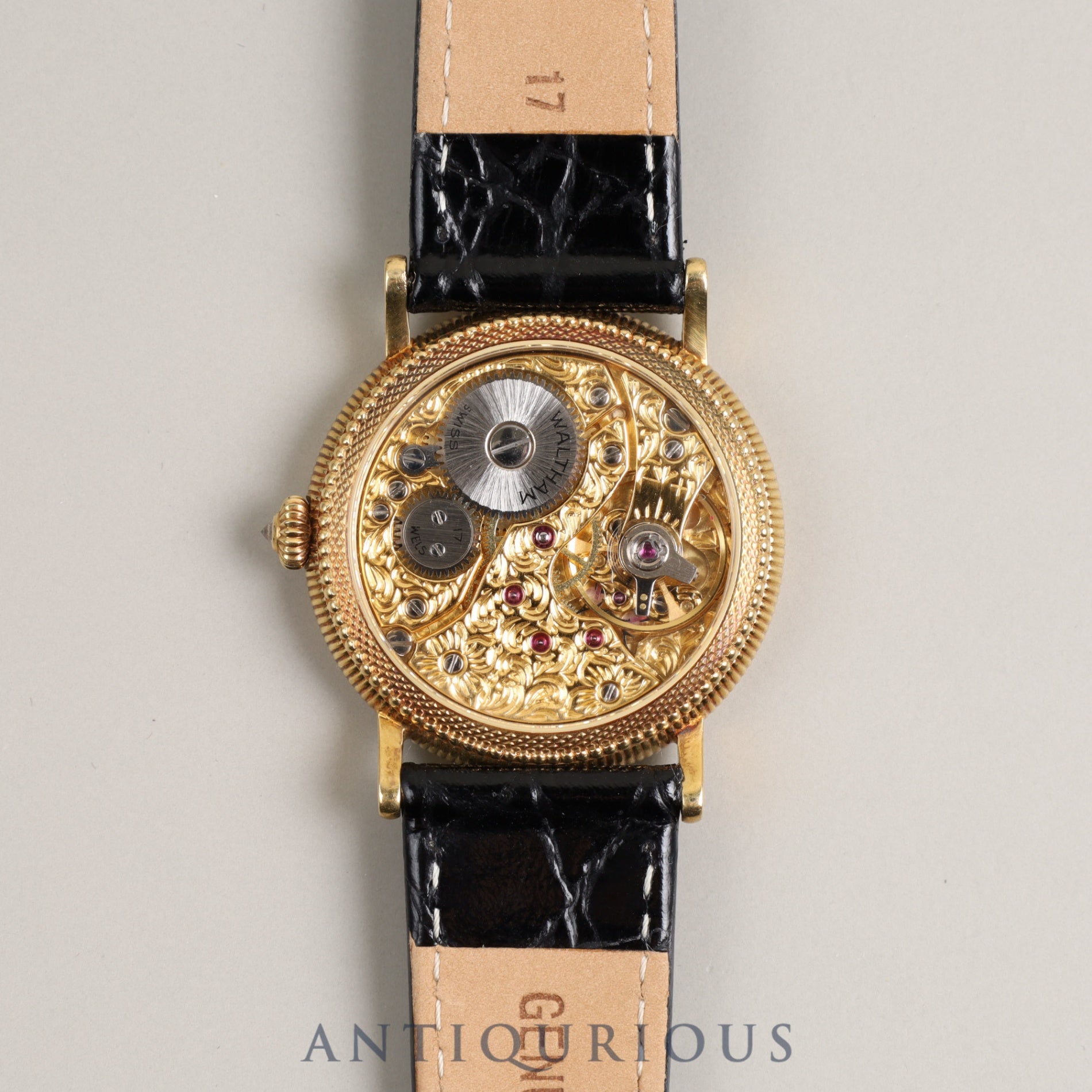 ウォルサム ラウンド 手巻き 750 革 社外尾錠(GP)シルバー文字盤 オーバーホール済み