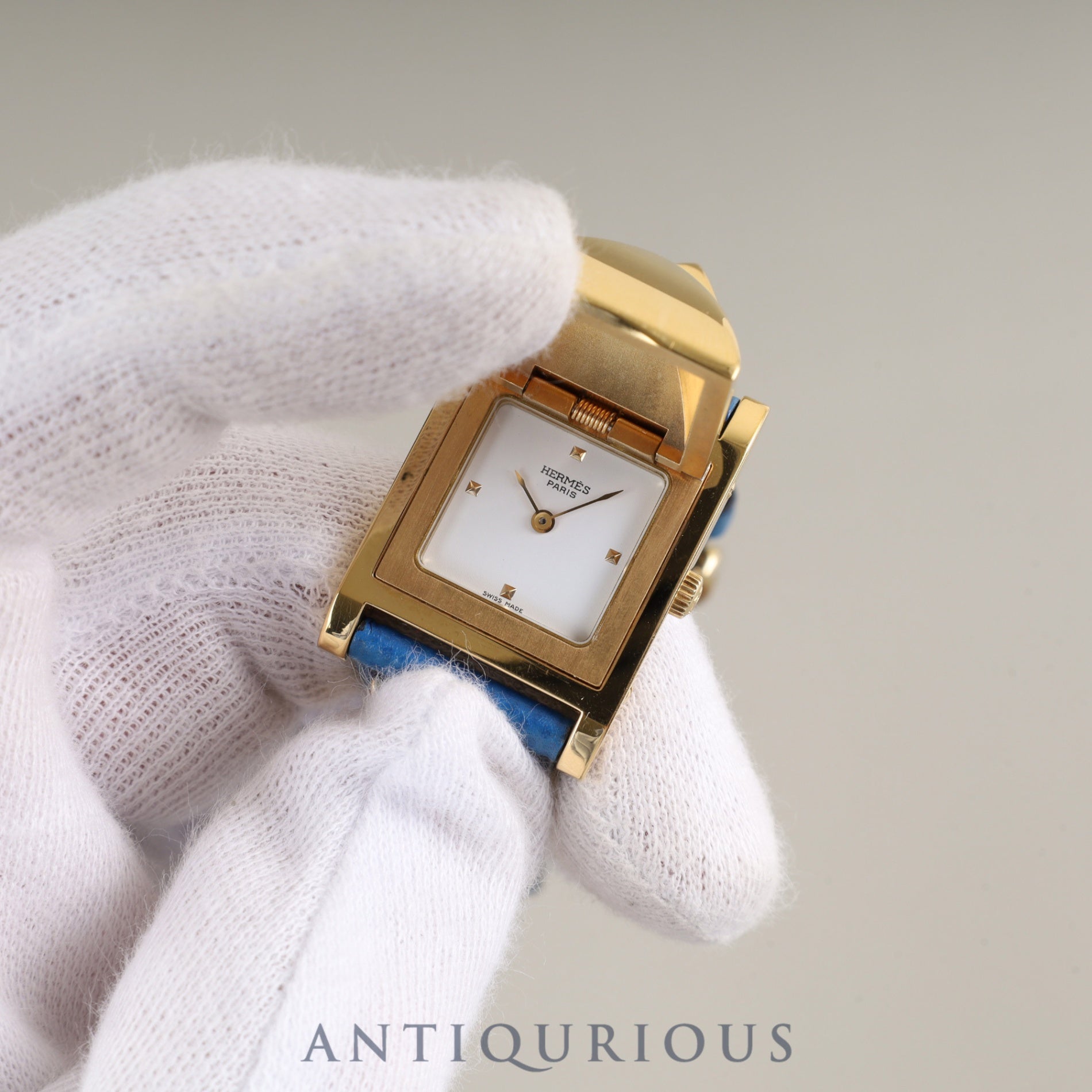 エルメス メドール11.01 クォーツ Cal.976.001 GP 純正革ベルト(◯V刻印:1992年) 純正尾錠(GP) ホワイト文字盤 ケース オーバーホール済み