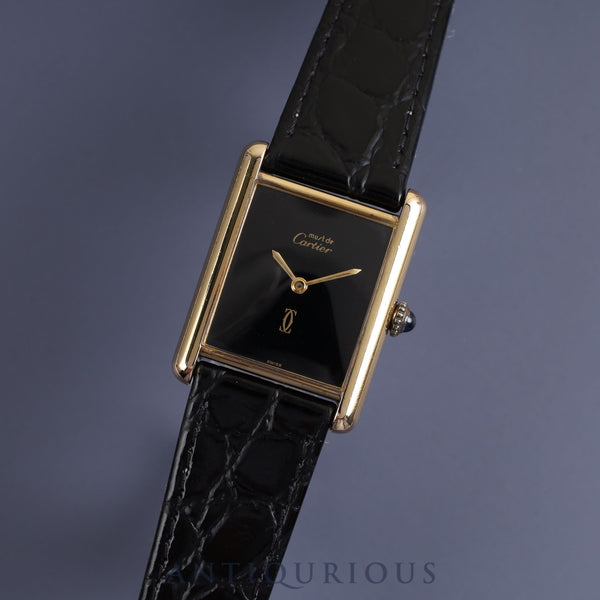 Cartier Must Tank LM Manual winding 925 Leather Genuine buckle (GP) Black onyx dial Overhauled