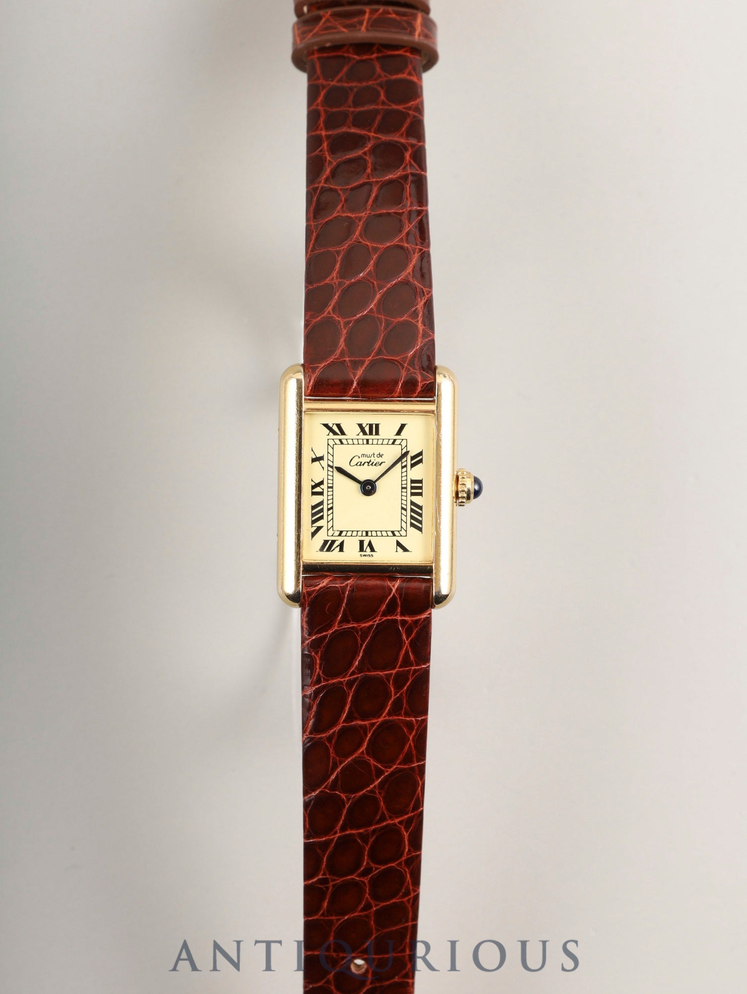 カルティエ マストタンク SM 5057001 クォーツ Cal.057 SV925 革 純正尾錠(GP)アイボリーローマン文字盤(SWISS表記) オーバーホール済み