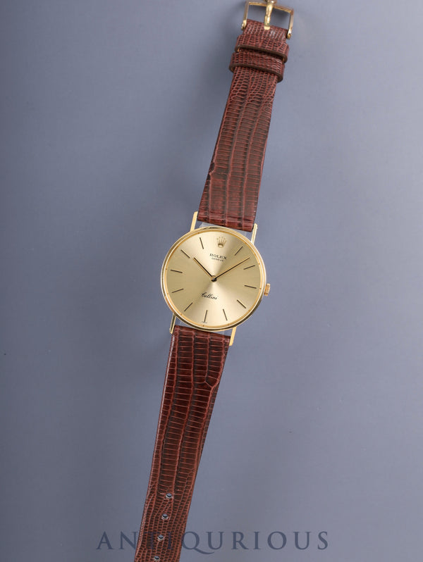 ロレックス チェリーニ 3833 手巻き Cal.1600 750YG 革 純正ピンバックル(GP) シャンパン文字盤 31mm 41番台(1974年)純正レザーベルト付き オーバーホール済み