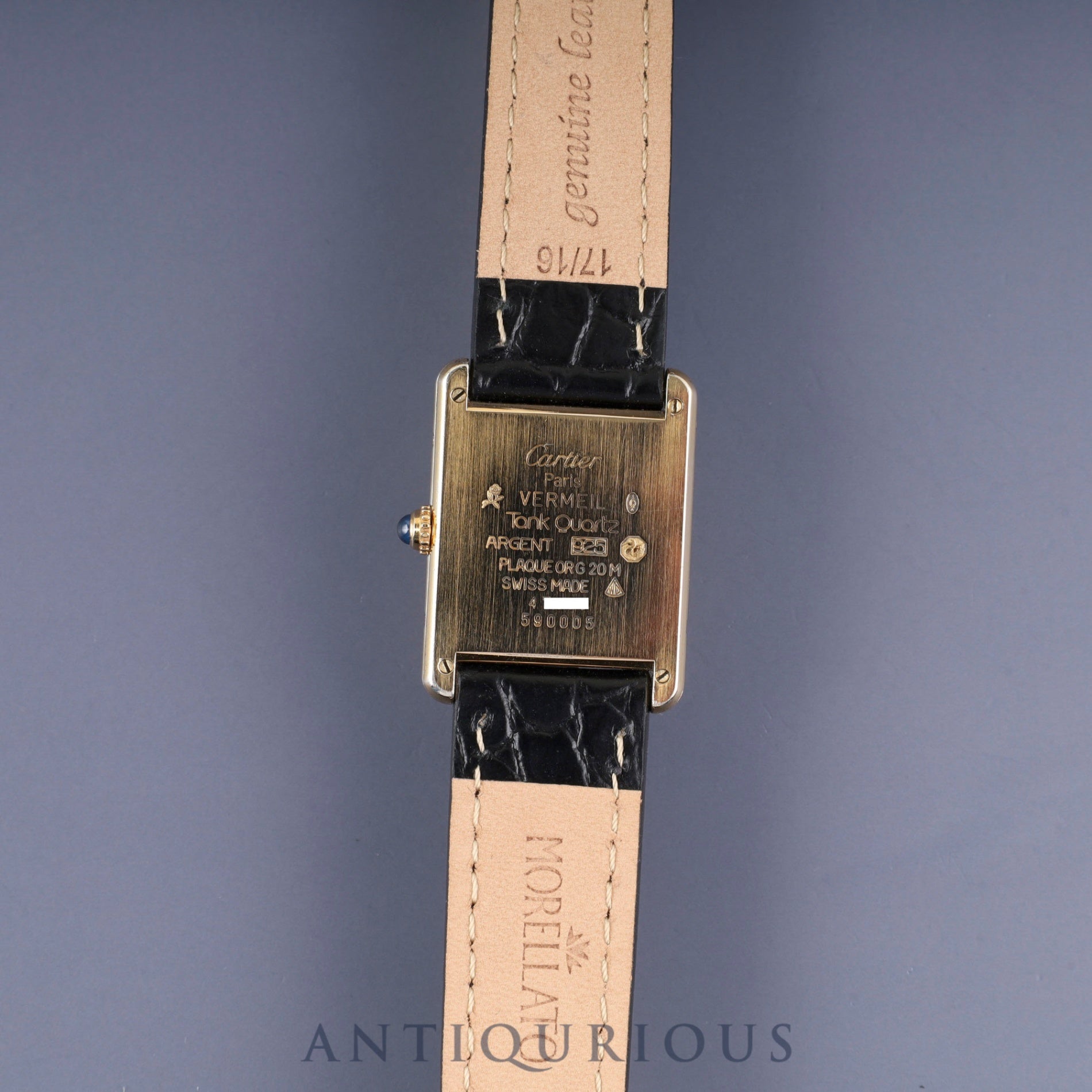 Cartier Must Tank LM 590005 Quartz Caliber 90 SV925 Leather Straight Roman Dial with Genuine GP Buckle, Overhauled