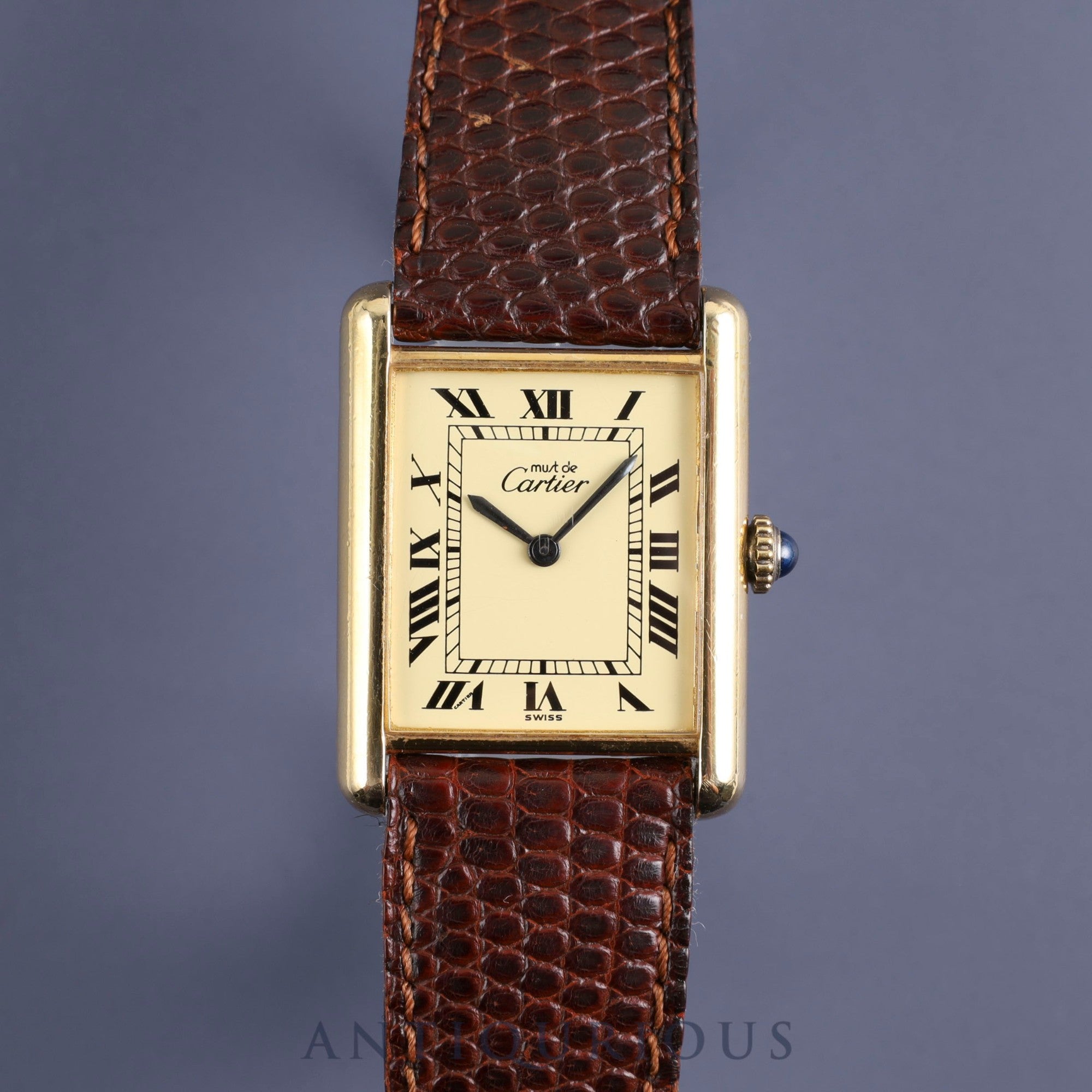 カルティエ マストタンク LM 手巻き Cal.78-1 SV925 純正革ベルト 純正尾錠(GP)アイボリーローマン文字盤 オーバーホール済み