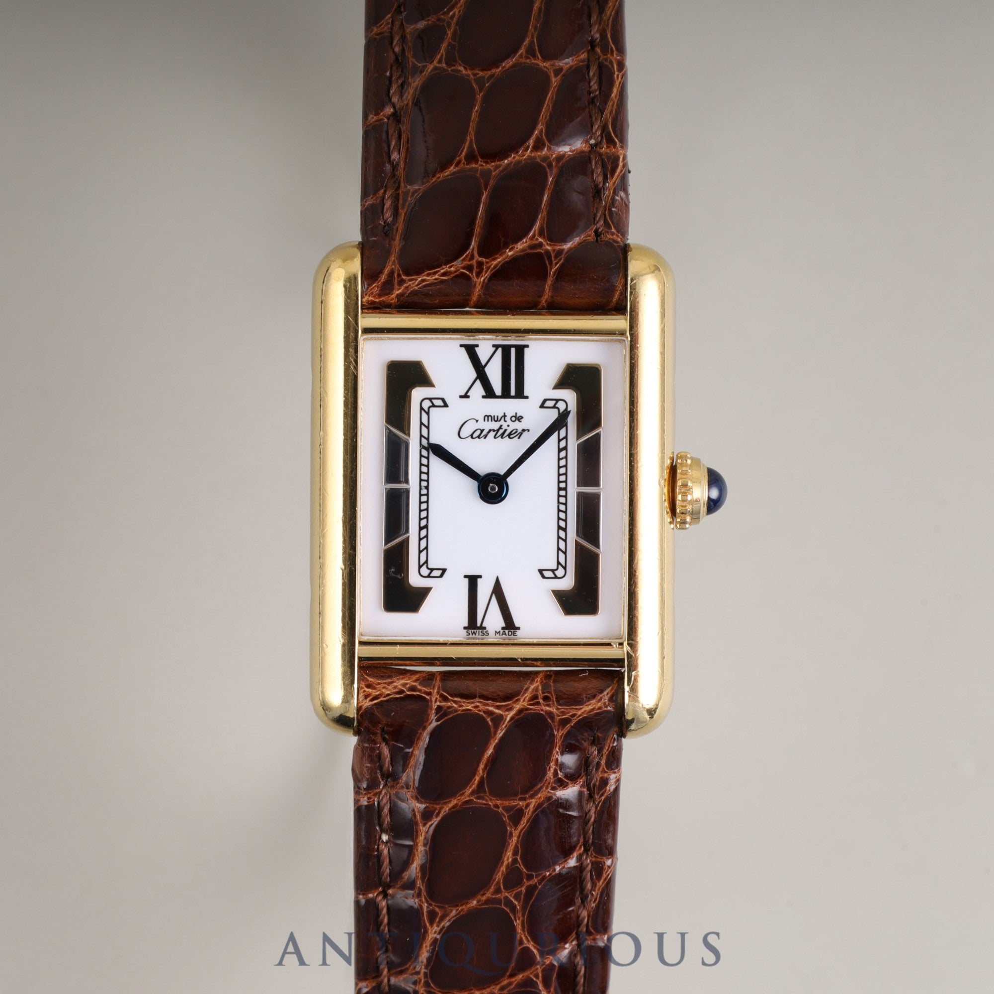 Cartier Must Tank SM 5057001, Quartz movement, SV925, Leather, Genuine D-buckle (GP), Side Trinity dial, circa 1982-circa 1995, Fully serviced at a Cartier boutique