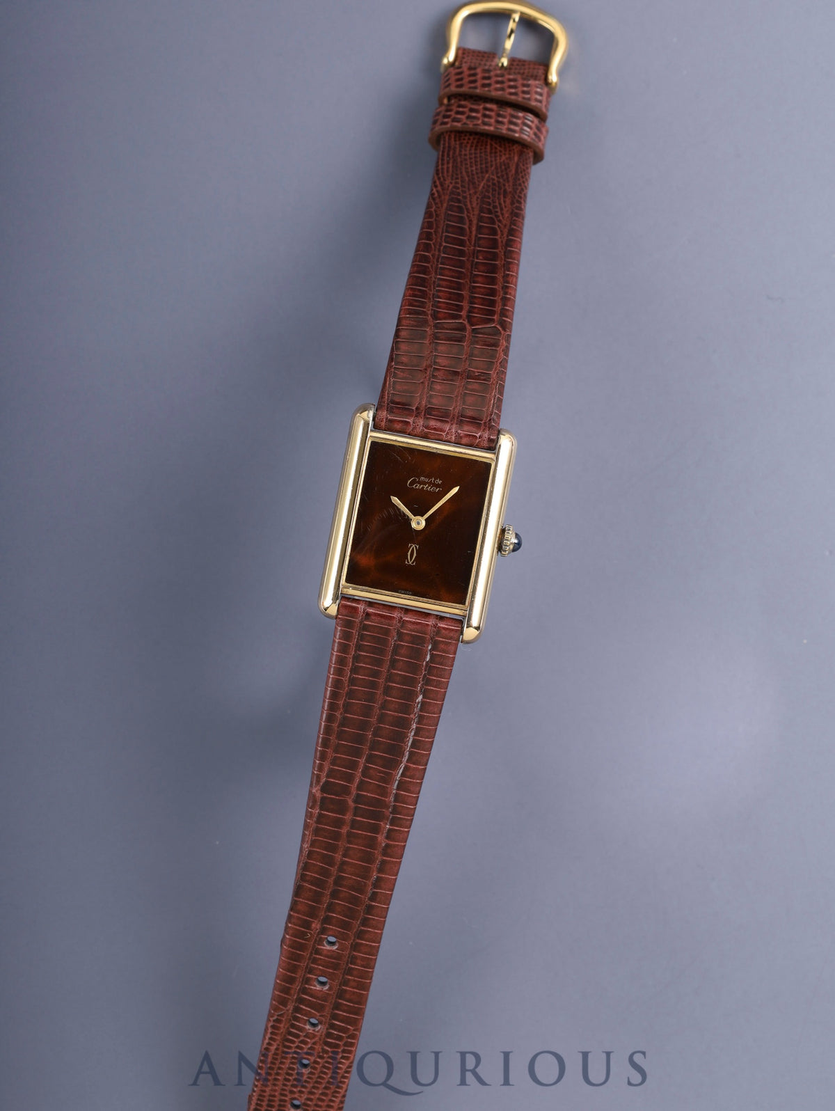 Cartier Must Tank LM Manual Winding Cal. 78-1/ETA2512 SV925 Leather Strap with Genuine GP Buckle Mahogany Dial (SWISS Marking) Overhauled
