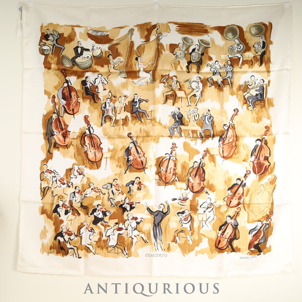 エルメス スカーフ カレ90 CONCERTO コンチェルト 箱 タグ SILK100%