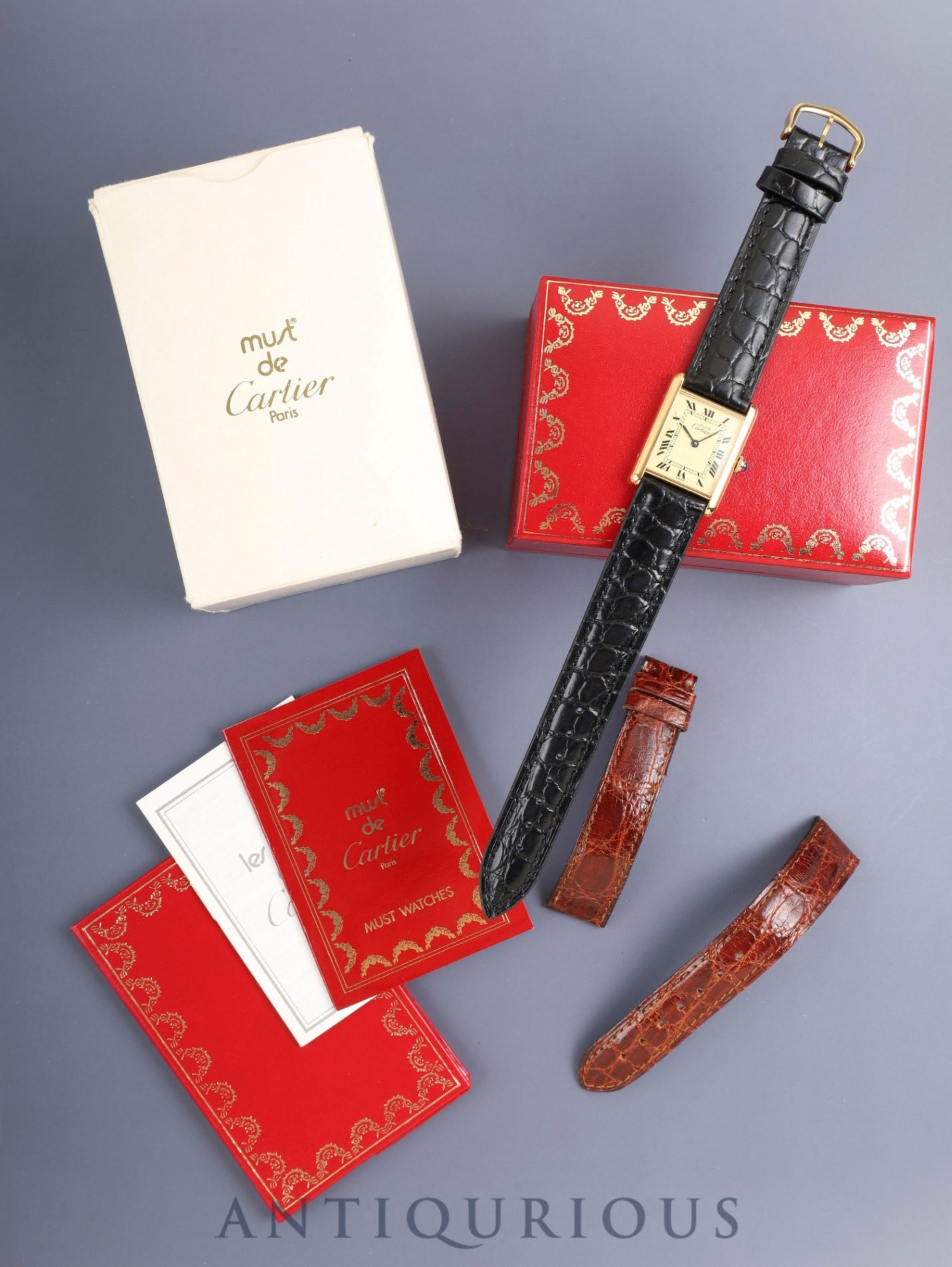 カルティエ マストタンク LM 590005 クォーツ Cal.690 SV925 革 純正ピンバックル(GP)アイボリーローマン文字盤(SWISS表記)箱 冊子