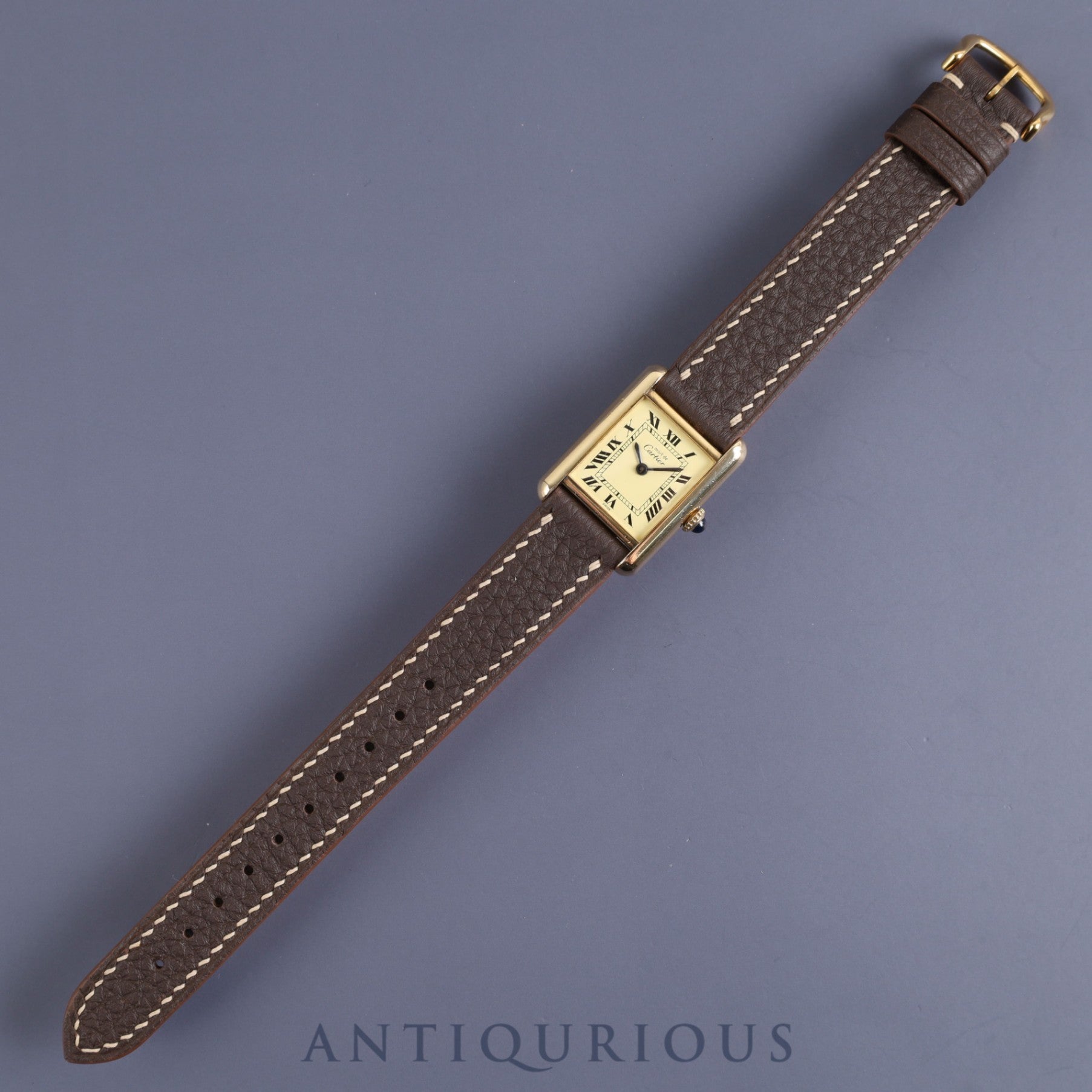 Cartier Must Tank SM Manual winding Cal.78-1 SV925 Leather Genuine buckle (GP) Ivory Roman dial Overhauled