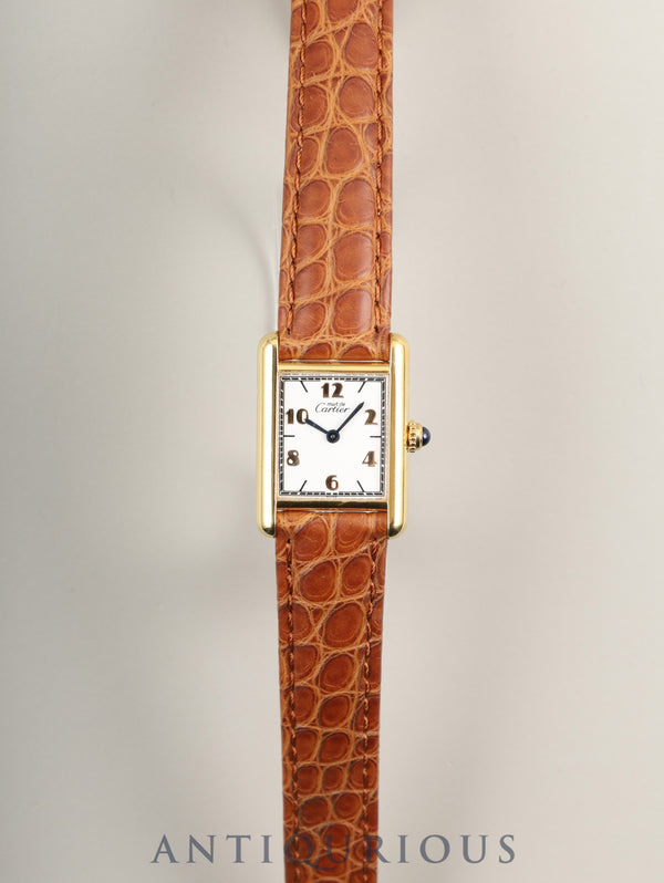 Cartier Must Tank SM 1613 Quartz Caliber 057 SV925 Leather Strap with Genuine D-Clasp (GP) Arabic CC Dial (SWISS Markings) Overhauled and Polished to Look Like New